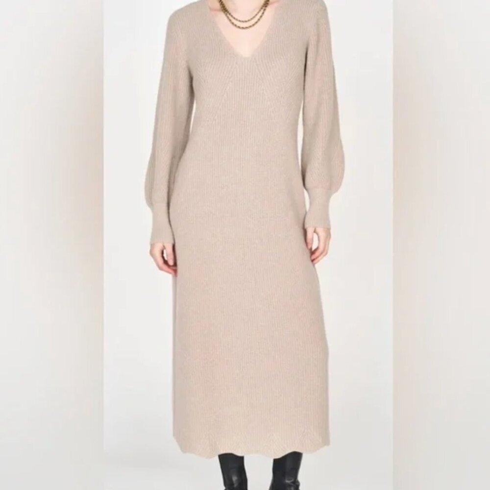 MIRTH Peru Women's Beige Alpaca Blend Knit Long Sleeve Sweater Dress Size S
